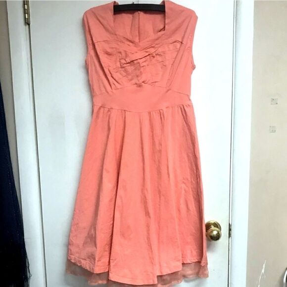 Vintage | 50's Coral Chiffon Layer Cocktail Dress - Picture 2 of 5